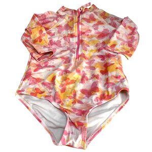 Limited Too Pink Butterfly Long Sleeve Rash Guard One Piece Swimsuit Girl's 4T